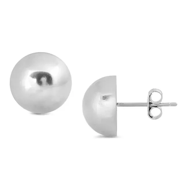 Half Dome Solid Semi Ball Studs 14k White Gold Finish Push Back Unisex Earrings