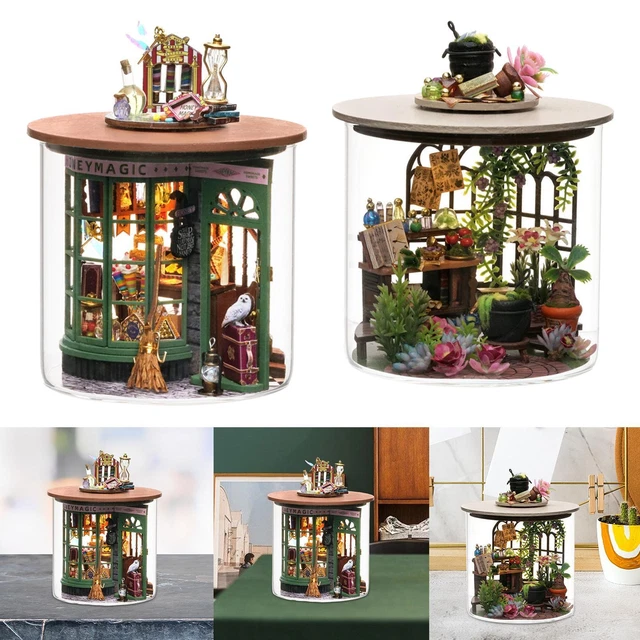 2x maison de poupée miniature bricolage avec couvercle en verre cadeau