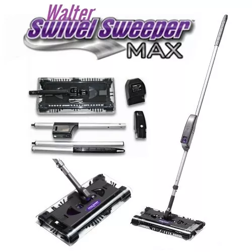 New Walter Swivel Sweeper Electric Cordless Quad Brush Swivel Floor Sweeper Gray