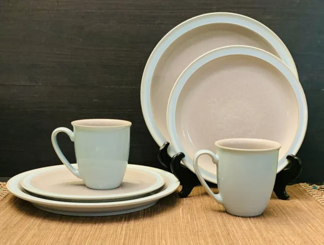Denby Duets Taupe & Blue (2) Dinner and (2) Salad Plate Set with (2) Mugs
