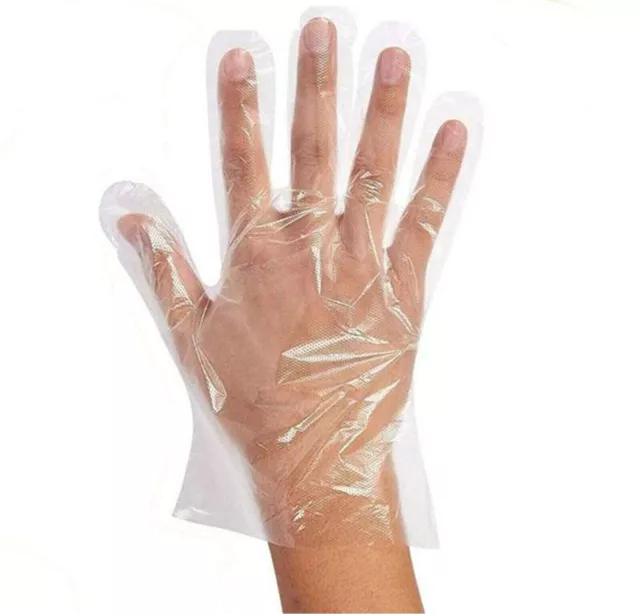 200 Disposable Plastic Gloves PE Polythene Clear Catering Food Safe Prep ONE SIZ