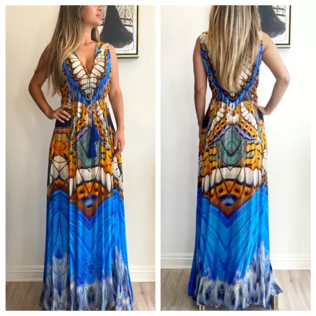 NWT Shahida Parides Silks Plunge Neckline Maxi Dress Metamorphosis Size S/M $320