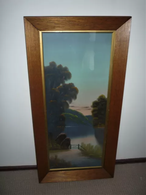 ANTIQUE circa EARLY 1900s  LARGE AUSTRALIAN LANDSCAPE OIL PAINTING SIGNED R.E.M.