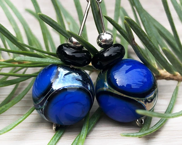Handmade Lampwork Glass Beads with Silver 999 Murano  Tamara Yarilo Brand 4 Pcs