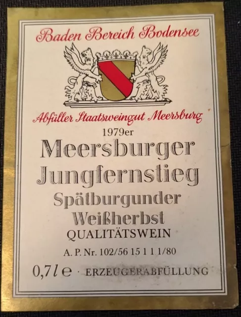 Weinetikett wine label étiquette vin ,1979 Spätburgunder . Sehr Gut