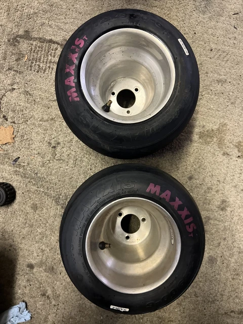 Two American pattern 6” diameter go kart racing wheels with tires Drift Trike