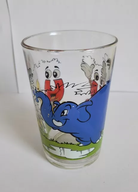 Verre à Moutarde Amora - éléphant bleu et bonhomme U rouge Hauteur 9.7cm Vintage