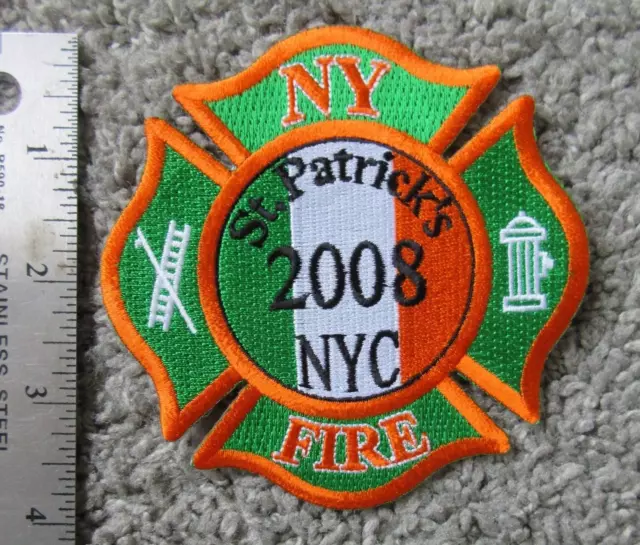 New 4" Iron-On Vest Patch Nyfd Nyc Fire Fighter 2008 St.patricks Day Irish