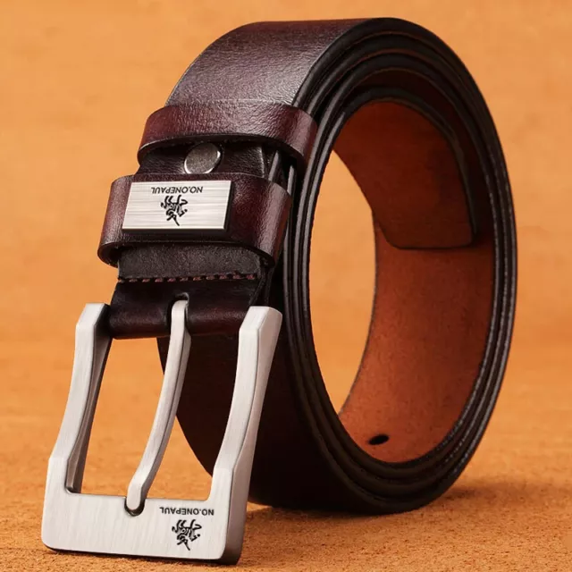 Mens Genuine Leather Belt Casual Belts New Buckle For Trouser Jeans Black Brown