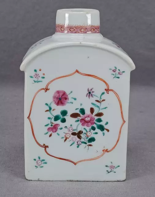 18th Century Chinese Export Hand Painted Floral & Scrollwork Cartouche Tea Caddy