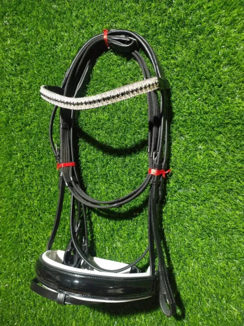 Patent Leather Crank Dressage Horse Tack Bridle With Softy Padding All Size. 3