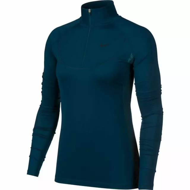 Nike Pro Warm Nerieds 1/2 Zip Long Sleeve Top Turquoise BV4108-347 Womens Size L