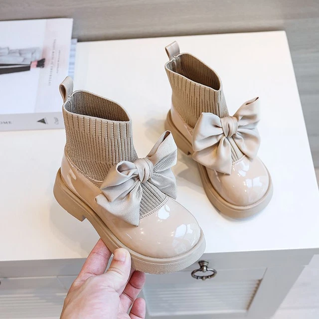 Baby Girls Kids Pull On Wedding Party School Ankle Boots Pumps Flat Bow Shoes UK