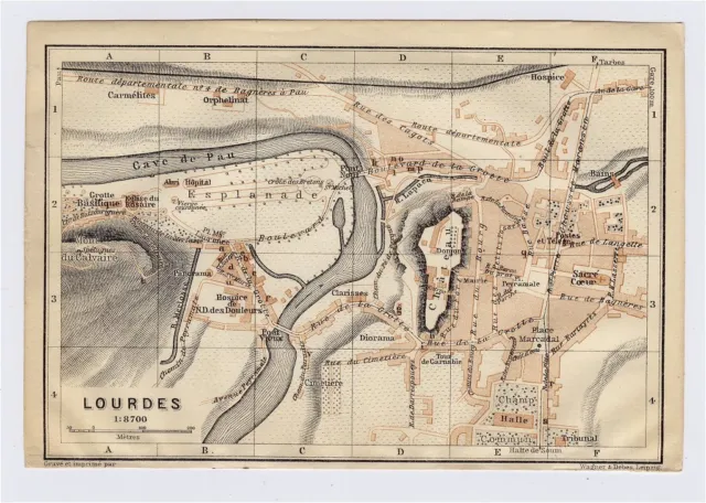 1914 ORIGINAL ANTIQUE City Map Of Lourdes / Midi-Pyrenees / France $22. ...