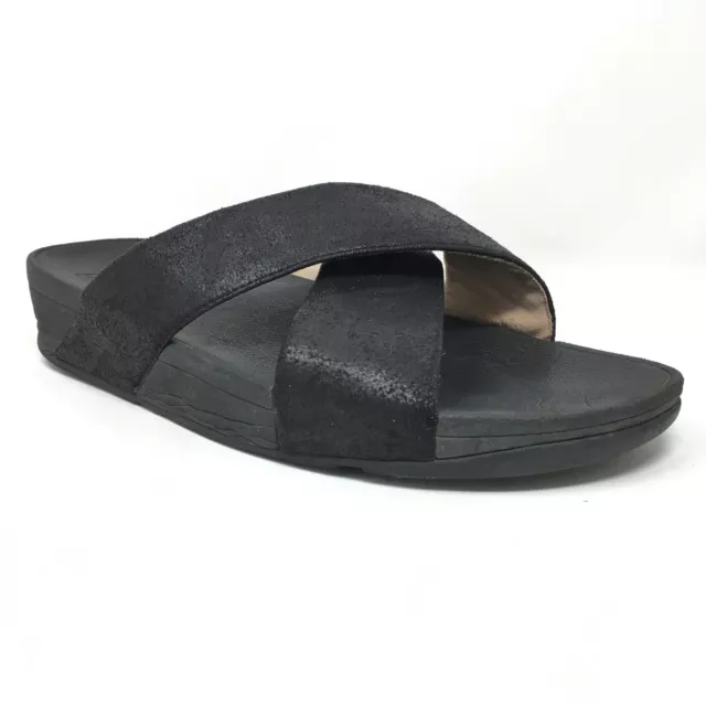 Fitflop Lulu Cross Flip Flops Shoes Womens Size 9 US 41 EU Black Slide Wedge