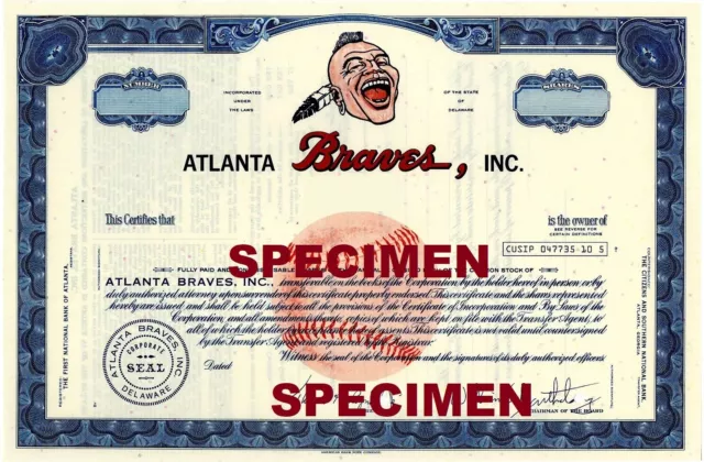 🔴 PERSONALIZED Atlanta Braves, Inc. Stock Certificate Novelty on Cardstock 🔴