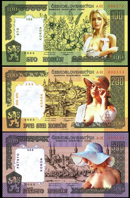 LOT 3 pcs Czech Republic 100 200 500 Korun 2023 year Czechoslovakia -POLYMER UNC
