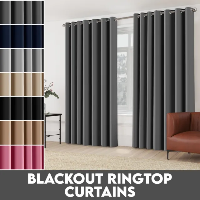 Insulated Heavy Thick Thermal Blackout Curtains Eyelet Ring Top Pair + Tie Backs
