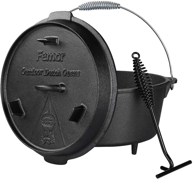 6 L Dutch Oven Gusseisen BBQ Bräter Feuertopf Gusstopf Grill Schmortopf Topf