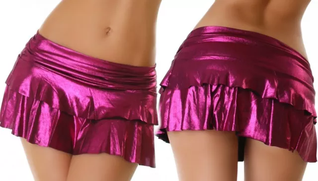 SeXy Miss Damen Gogo Volant metallic lack wet look Mini Rock pink XS S NEU TOP