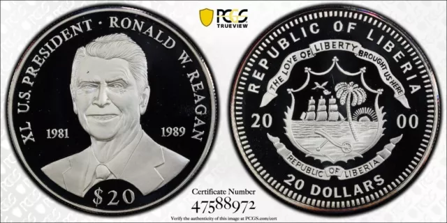 2000  $20 Proof Liberia Ronald Reagan Pcgs Pr69 Dcam #47588972 Top Pop! (1 Of 1)