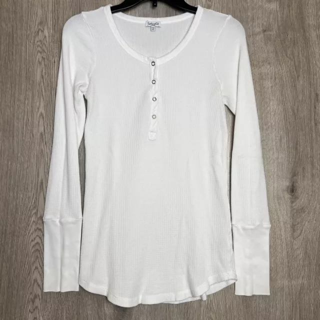 Womens SPLENDID Shirt Large Top Waffle Texture Henley Thermal Slim Button Cotton