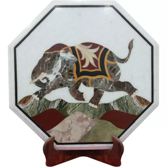 15" Marble Coffee Table Top Elephant Multi Stone Inlay Marquetry Art Home Decor