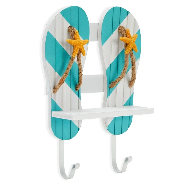 Nautical Beach Starfish Slipper Ocean Wall Decor with 2 Hooks (8 x 3 x 11 In)