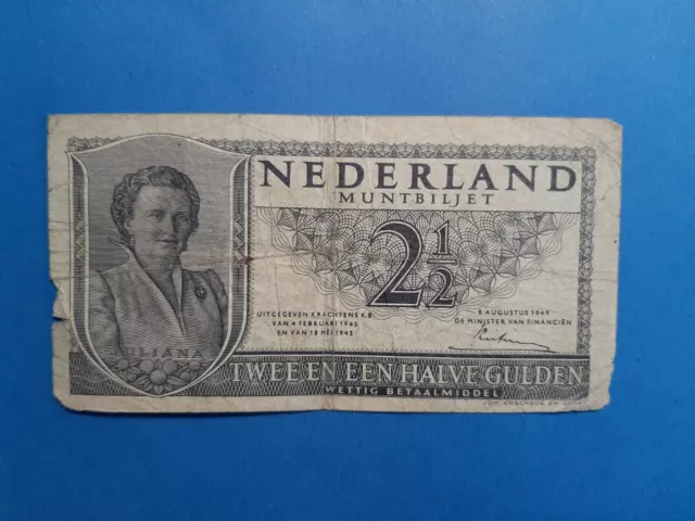 1 x 2,5 Gulden Niederlande / Geldschein Banknote vom 08.08.1949