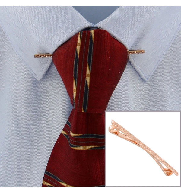 Ky & Co Rose Gold Tone Mens Collar Bar Clip Floral  Etched 2 1/2" Made in USA