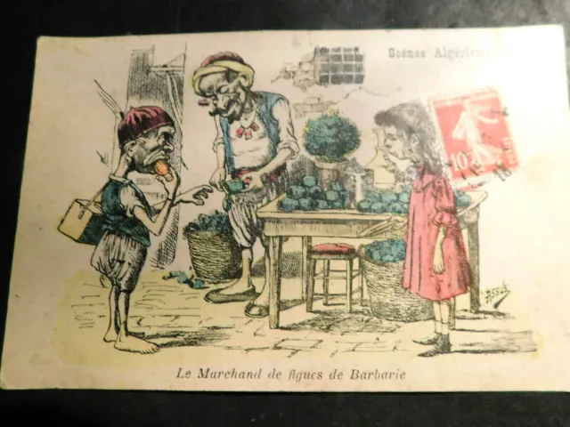 Cpa Illustrateur Algerie Signee Assus  " Le Marchand De Figues De Barbarie "