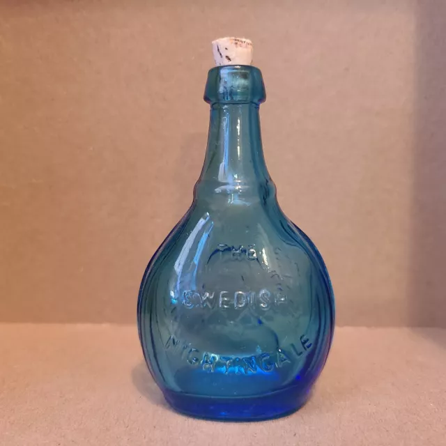 Vintage Blue Mini Wheaton Glass Bottle Jenny Lind Swedish Nightingale Repro 3" 3