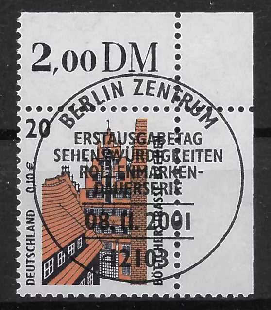 Bund 2001 o/ESST Mi 2224 SWK 20Pf 0,10€ Eckrand Ecke Bogenecke oben rechts (3748