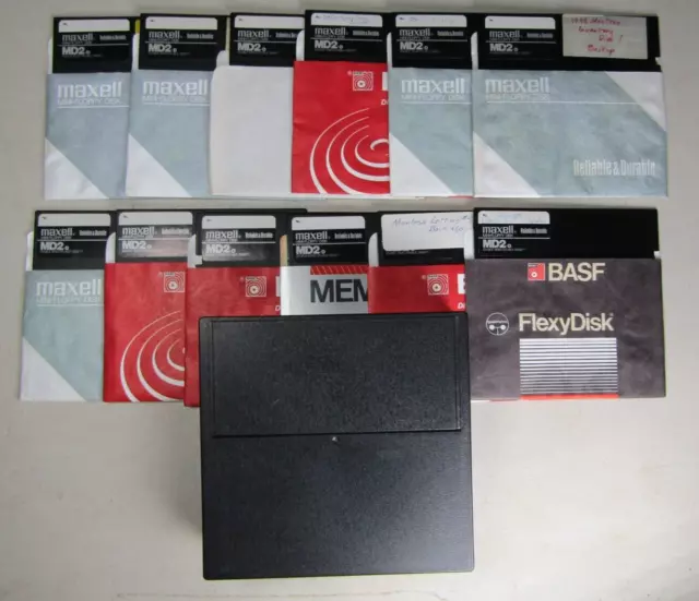 Maxell MD2.d 5.25 " Disquette Lot Vintage 80s Lot De 12 Disques W/ Coque