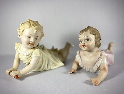 Pair of Antique Bisque Piano Babies Large Size 10" & 9 1/2" Beautiful Cond!
