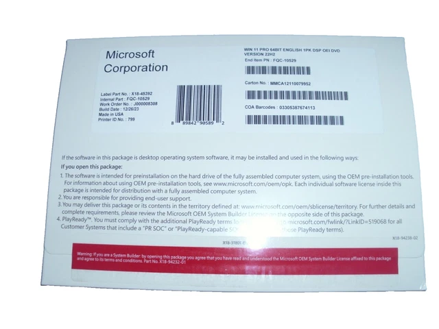 MICROSOFT WINDOWS 11 Pro Dvd 64 Bit (English), With Product Key, New ...
