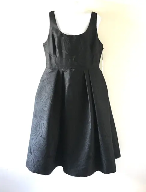 IVANKA TRUMP Dress 16 Black Textured Floral Sleeveless Box Pleat Mesh Petti Zip