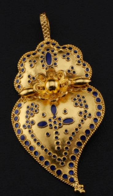 Pendentif Cœur En Argent 925 Plaqué Or, émail Bleu Et Filigrane - Neuf Avec étiquettes