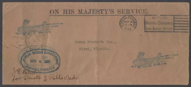 AOP PAID AT BAHAMAS crowned circle on 1940 OHMS cover to USA
