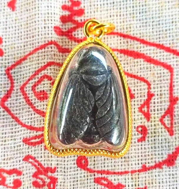 pendant insect Phu Kham Luang Golden frame Thai Amulet talisman Yant Call Money