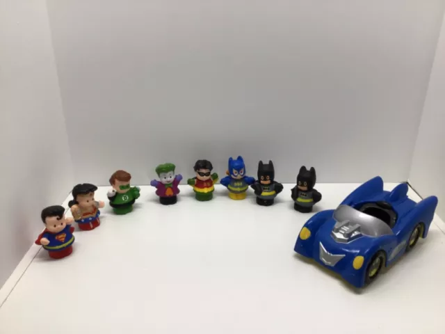 Lot Of 8 Little People Super Heroes, Batman, Robin, Joker, Wonder Woman, Car