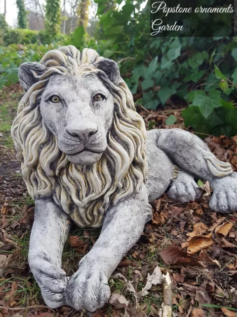 Large Laying Lion Highly Detailed Stone Garden Ornament Decor