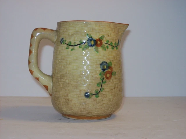 Vtg '30s Hotta Yu Shoten Japanese Basketweave Majolica SMALL PITCHER