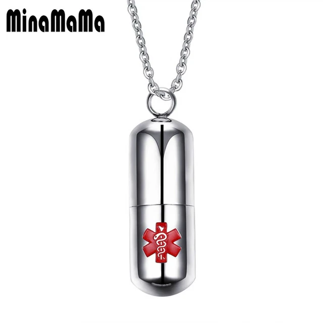 Necklace 22 Fashion Pill Shape Keepsake Holder Medical Gift Alert ID Pendant