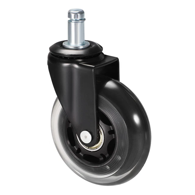 Office Chair Casters Wheels 3 Inch PU Wheel 11mmx22mm Stem Swivel Caster Black