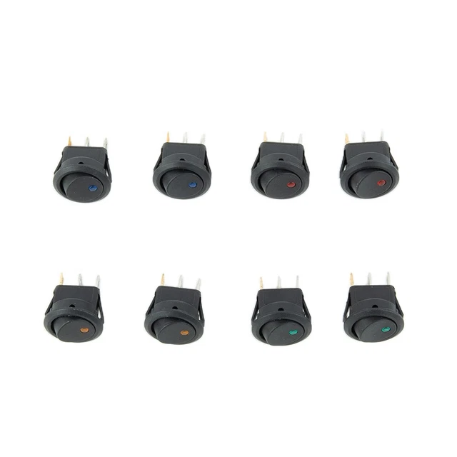 Lot De 10 Interrupteurs à Bascule Ronde 15mm Éclairés LED - KCD-15, 2 Ou 3 Broches - Pour Voiture, Bateau, Camping-car