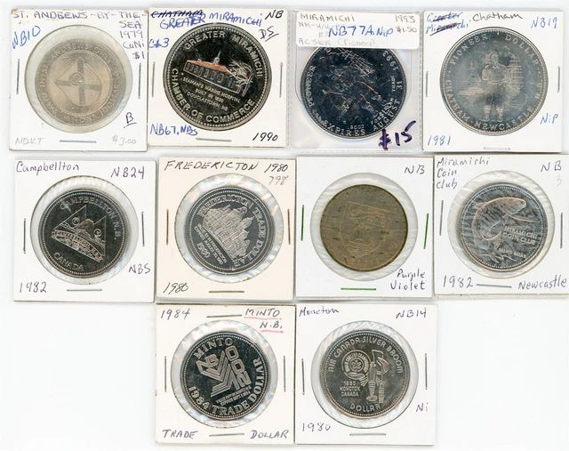 Lot of 10 New Brunswick Canadian Municipal Tokens - all different