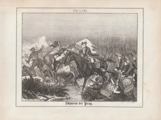 Graf von Schwerin  in der Schlacht bei Prag 1757 n.Chr. HOLZSTICH von 1862