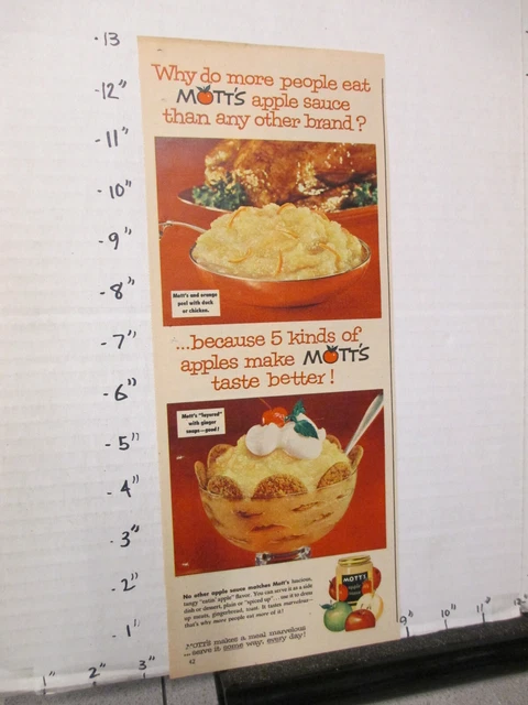 newspaper ad 1961 MOTT'S apple sauce jar fruit orange peel duck ginger snap