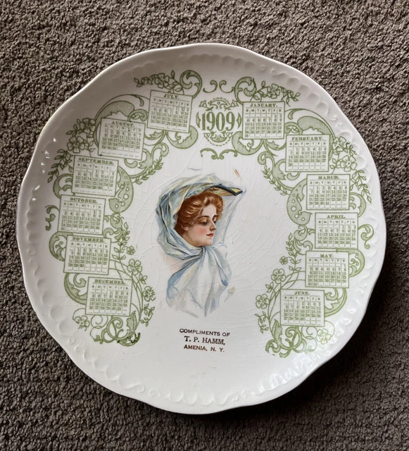 National China Co  E L O Antique 1909 Calendar Plate T P Hamm Anemia New York